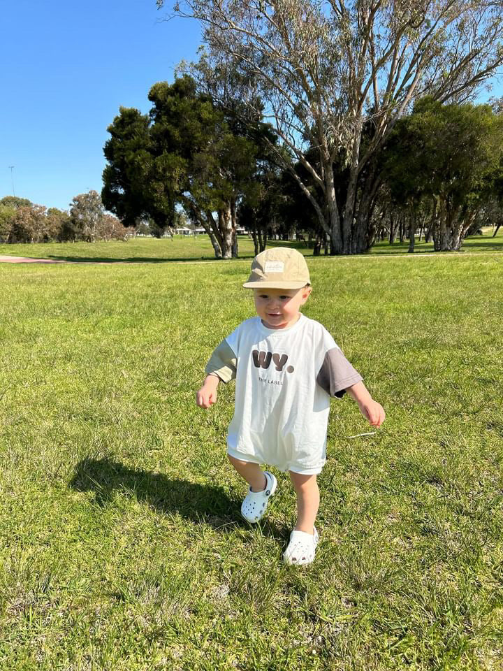 WY. Tshirt Romper Khaki & Charcoal